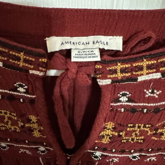 American Eagle Red Embroidered Boho Blouse - Picture 3 of 4